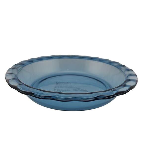 Pyrex Atlantic Blue Glass Pie Pan Plate #C209 Rippled Edges 9.5x2" - Picture 1 of 14